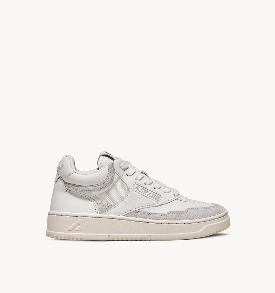 Open Mid Top Trainers in White Leather