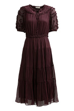 Load image into Gallery viewer, Nan Silk Short Sleeve Midi Dress in Mahogany
