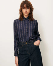 Load image into Gallery viewer, Britjet Printed Shirt in Navy-Plum-Ikat

