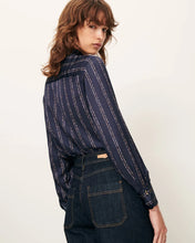 Load image into Gallery viewer, Britjet Printed Shirt in Navy-Plum-Ikat
