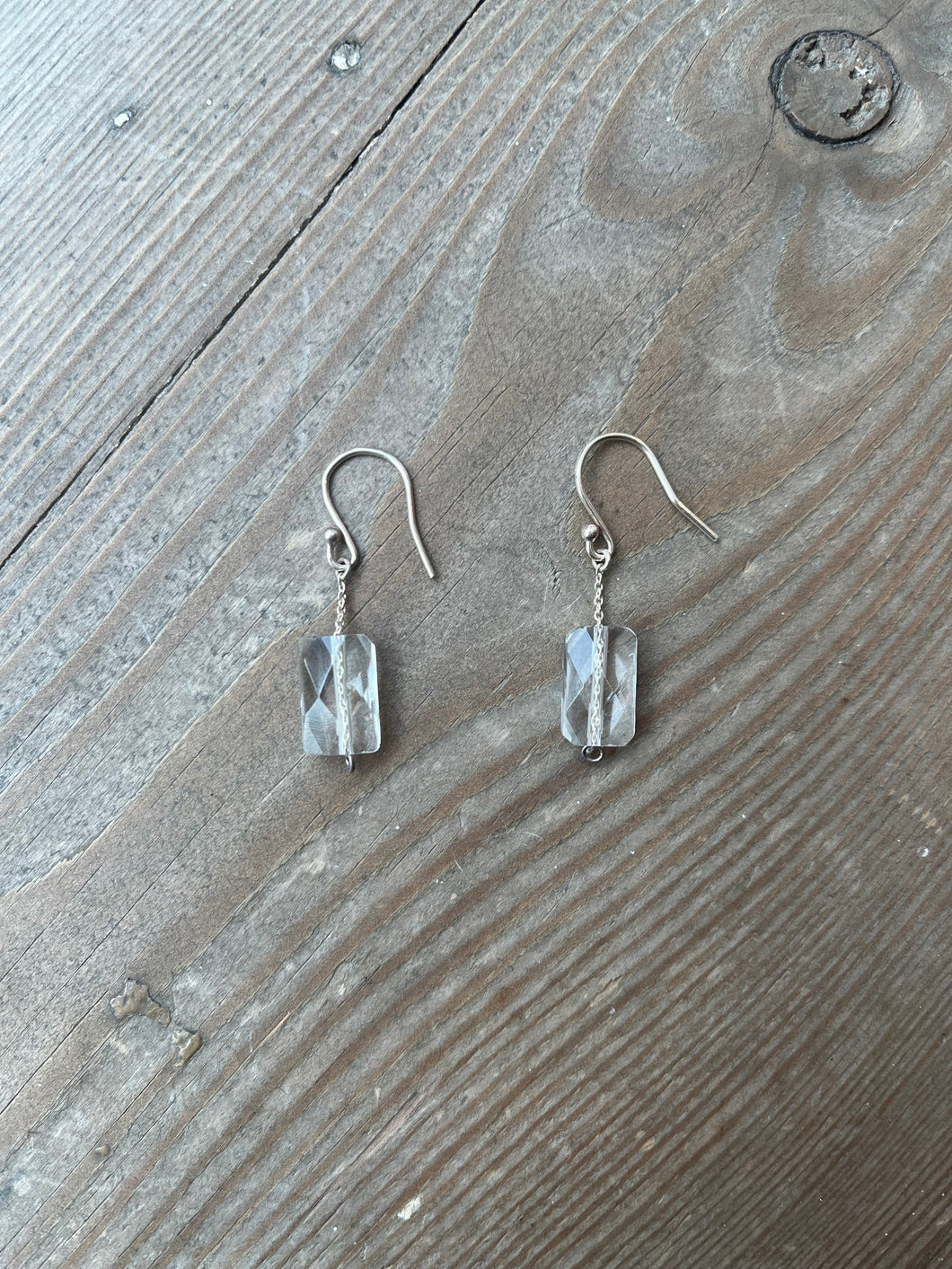 Small Rock Crystal Rectangle Earrings in Silver