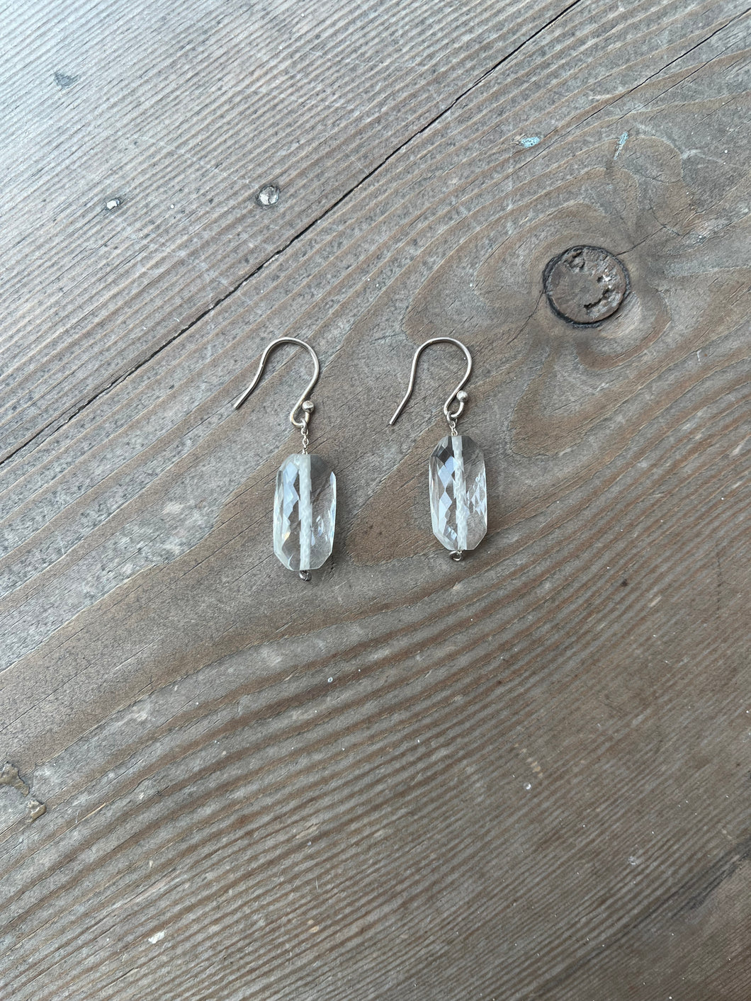Silver Large Faceted Rectangle Earrings
