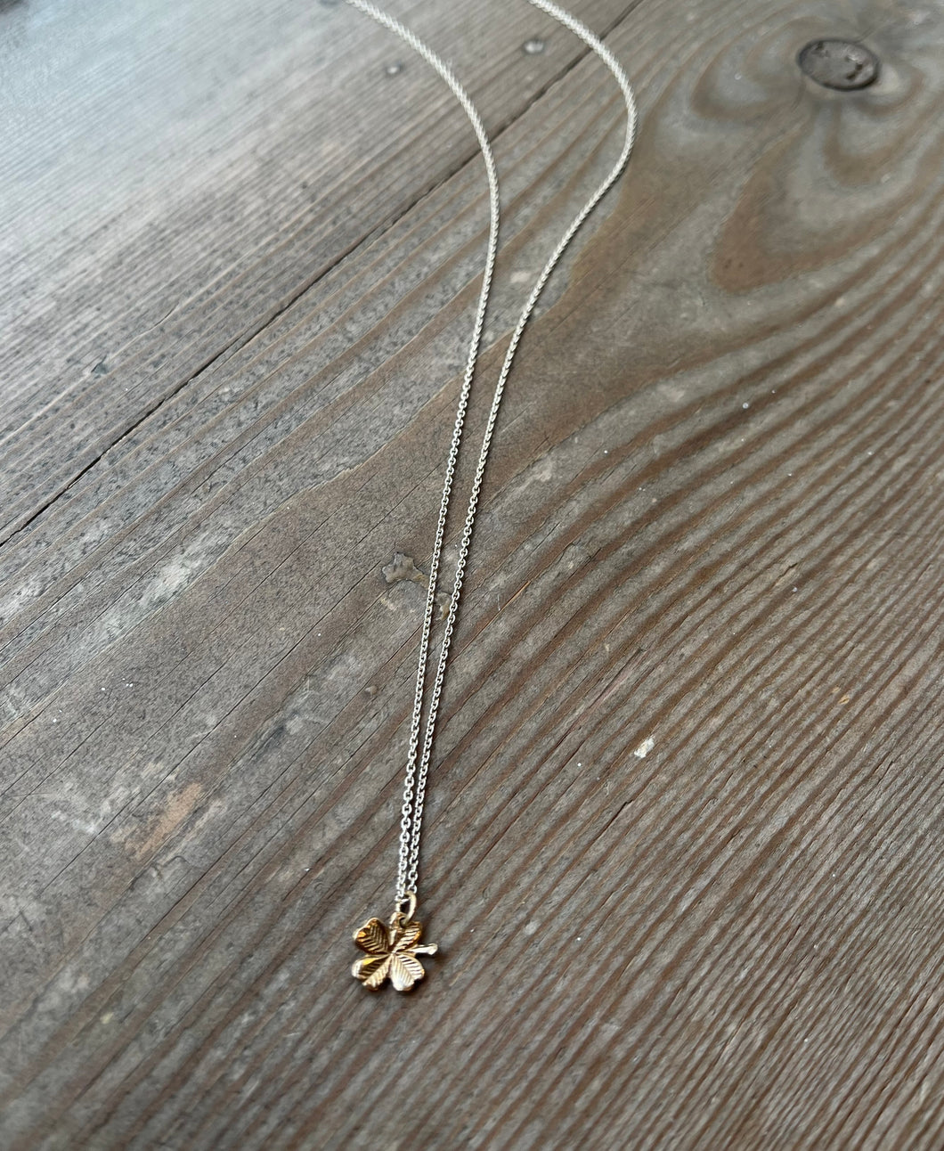 9ct Gold Four Leaf Clover Pendant on Recycled Silver Necklace