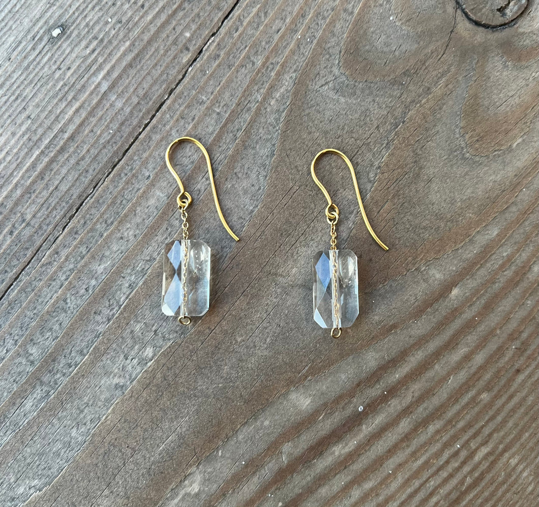 9ct Small Rock Crystal Rectangle Earrings in Gold