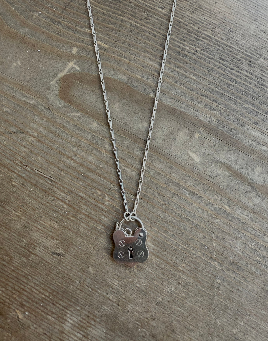 Silver Large Shield Padlock Necklace