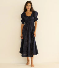 Load image into Gallery viewer, Ischia Dress in Navy Flock Dot
