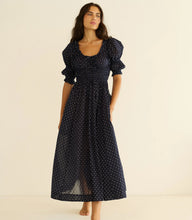 Load image into Gallery viewer, Ischia Dress in Navy Flock Dot
