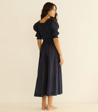 Load image into Gallery viewer, Ischia Dress in Navy Flock Dot
