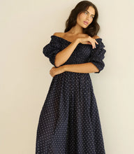 Load image into Gallery viewer, Ischia Dress in Navy Flock Dot
