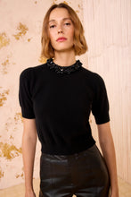Load image into Gallery viewer, Liv Embroided Cashmere Short Sleeve Knit in Noir
