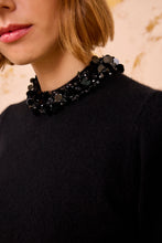 Load image into Gallery viewer, Liv Embroided Cashmere Short Sleeve Knit in Noir
