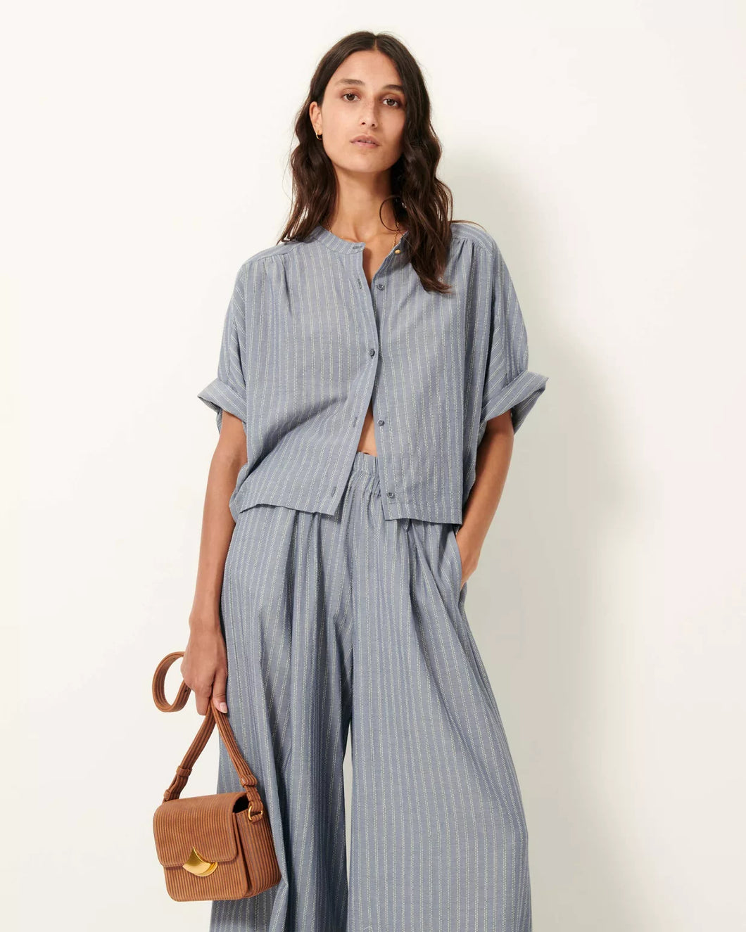 Reva Short Blouse in Chambray Blue
