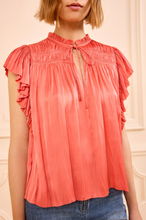 Load image into Gallery viewer, Agosta Flutter Sleeve Top in Coral
