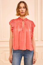 Load image into Gallery viewer, Agosta Flutter Sleeve Top in Coral
