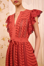Load image into Gallery viewer, Olga Flutter Sleeve Dress in Claret
