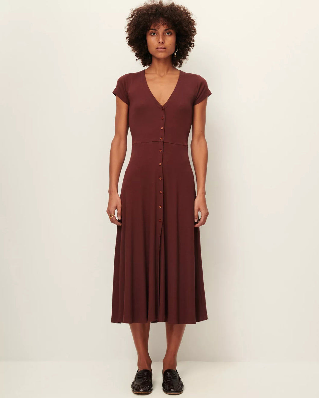 Nea Buttoned Midi Dress Burgundy
