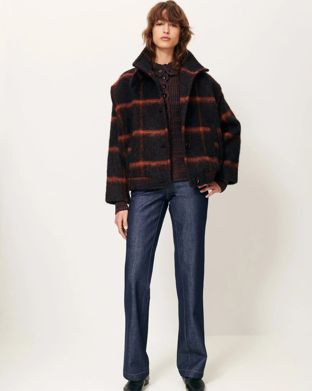 Paolino Shoulder Pleats Coat in Navy Rust