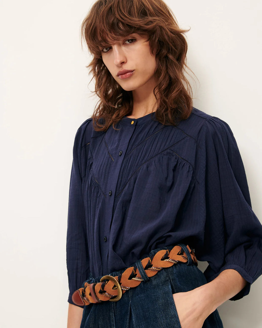 Savi Puff Sleeve Blouse in Indigo