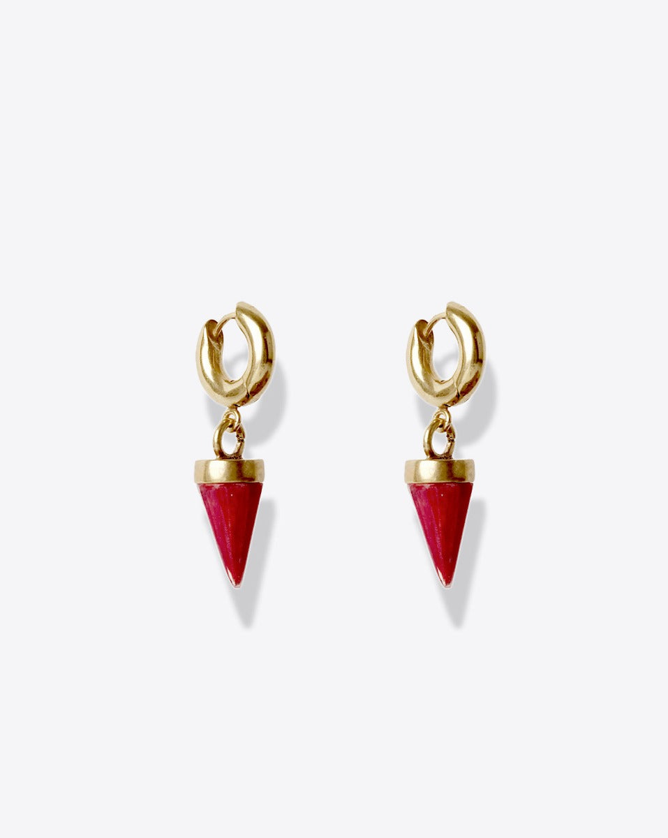 Small Spike Earrings in Henna/ Light Brass