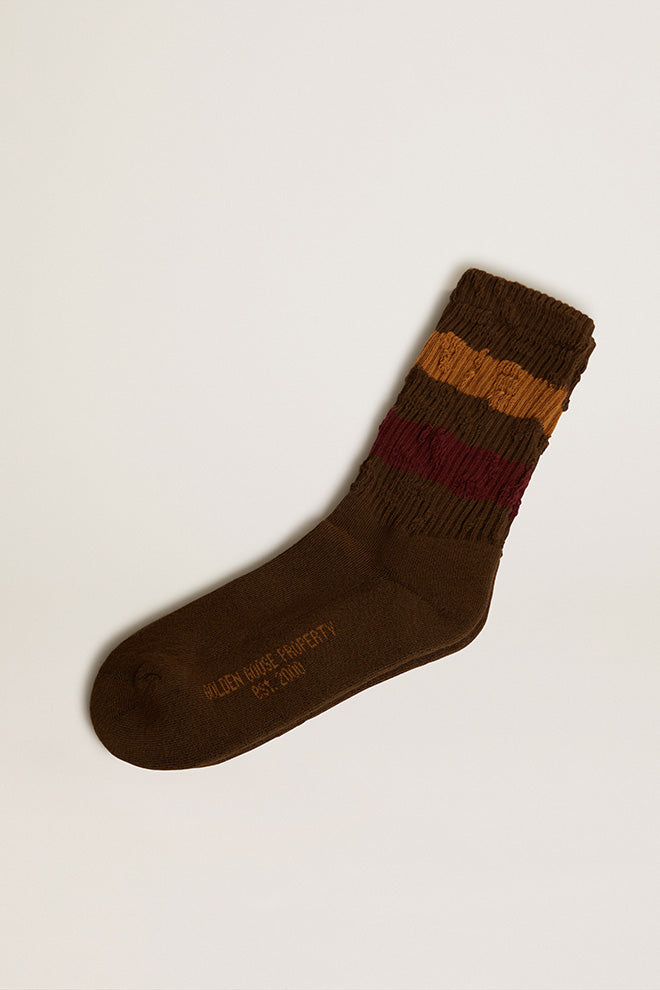 Socks in High Rib Stripe Army Green
