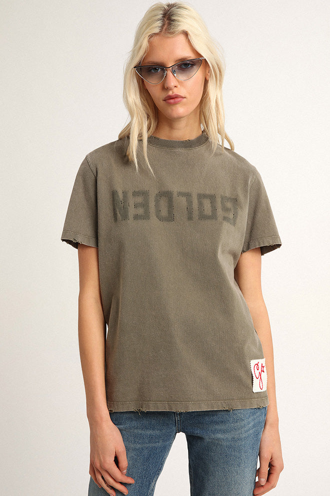 Golden W's Regular Distressed T-Shirt in Dusty Olive