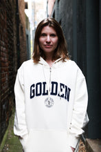 Load image into Gallery viewer, Golden W&#39;s Geneve Sweatshirt Hoodie Dress in Heritage White/ Blue
