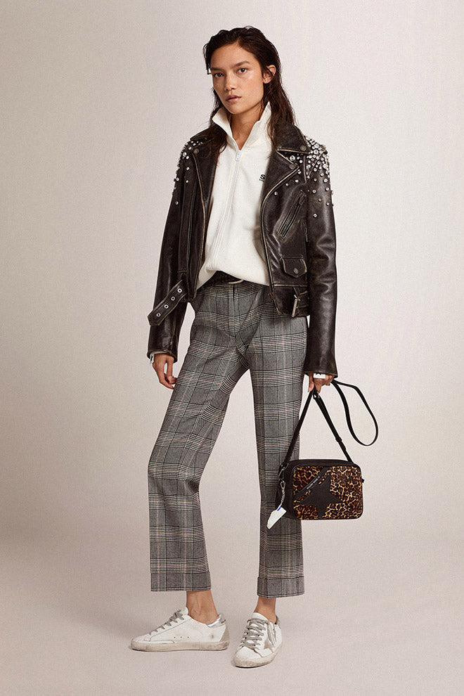 Golden W's Cigarette Pants in Grey/ Bone White