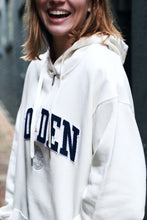 Load image into Gallery viewer, Golden W&#39;s Geneve Sweatshirt Hoodie Dress in Heritage White/ Blue
