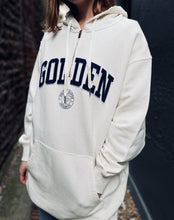 Load image into Gallery viewer, Golden W&#39;s Geneve Sweatshirt Hoodie Dress in Heritage White/ Blue
