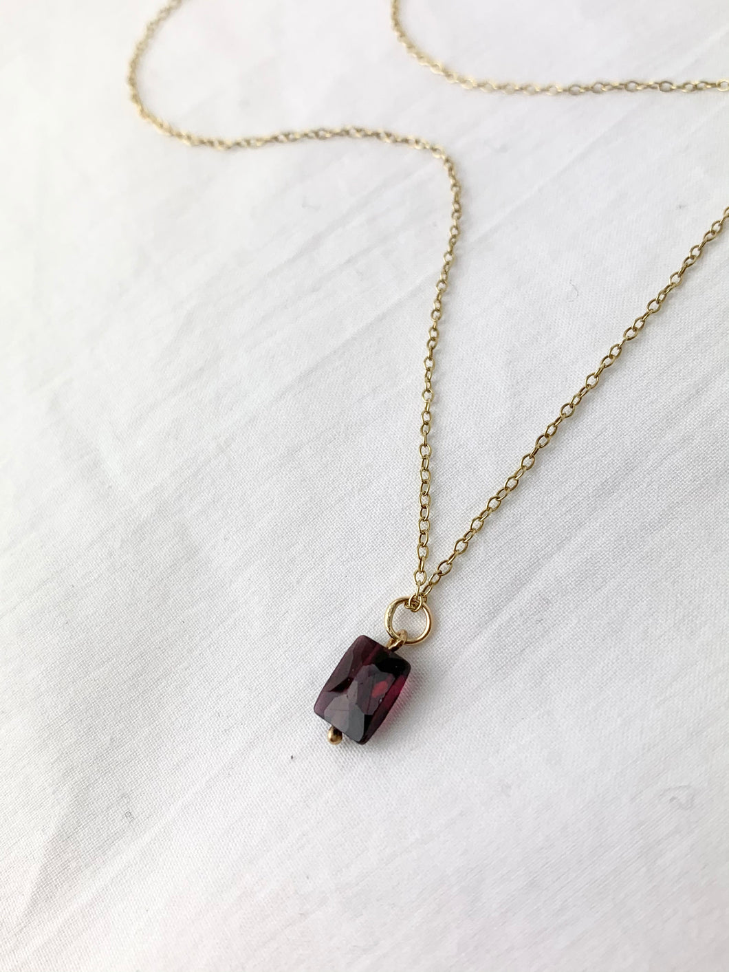 Garnet Rectangle Necklace in Gold