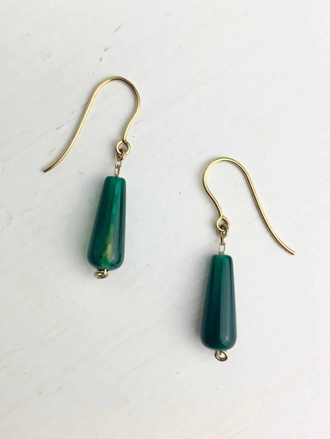 Green Agate Teardrop Earrings in Gold